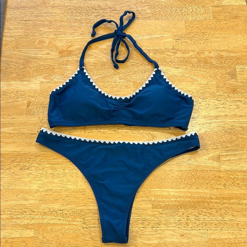 Navy Bikini Set with White Trim Size L
